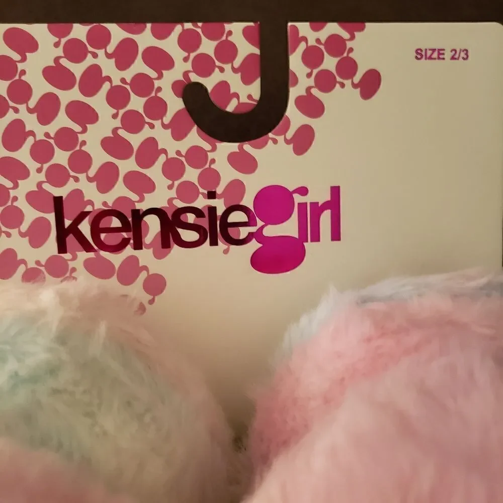 Kensie Girl Girls Fluffy Faux Fur Slingback Slippers Heart Pom Pom large 2/3